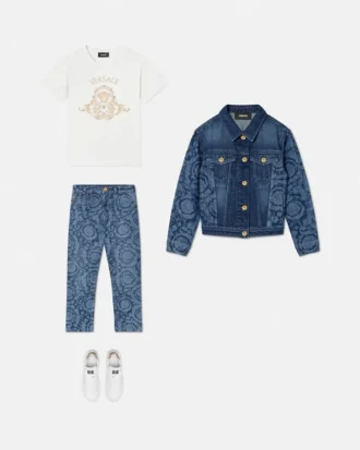 Barn T-shirt i bomullsjersey med tryck och dekorationer