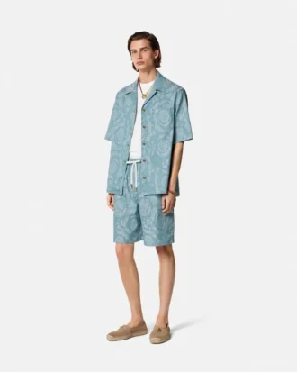 Barocco Jacquard Chambray Denim Shorts