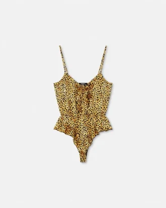 Bodysuit i silke med cheetah-mönster