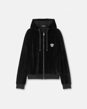 Broderad chenille-hoodie med dragkedja