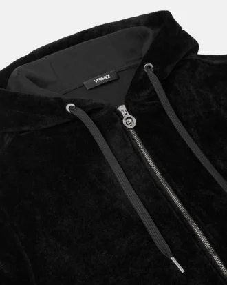 Broderad chenille-hoodie med dragkedja