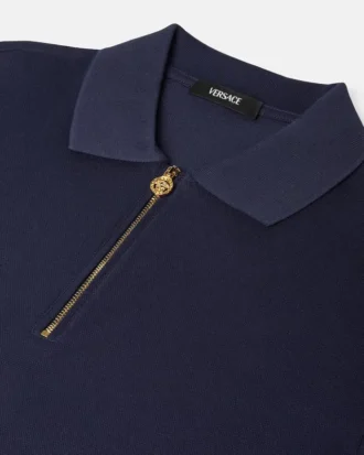 Broderad halvzip-pikétröja i bomull