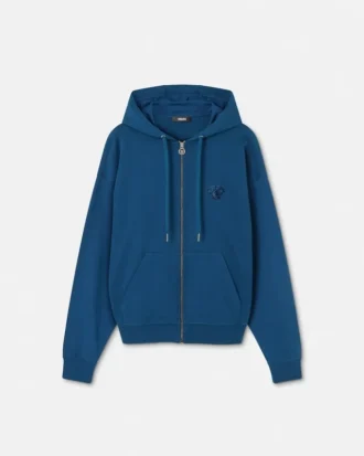 Broderad hoodie i bomullsjersey med dragkedja