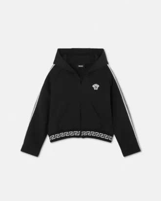 Broderad hoodie i bomullsjersey med dragkedja för barn