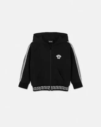 Broderad hoodie i bomullsjersey med dragkedja för barn