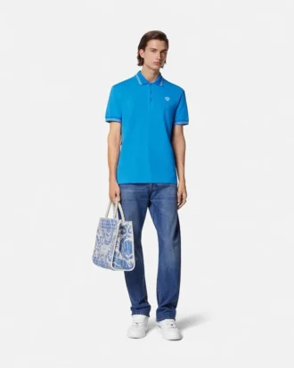 Broderad polo i bomullspiqué