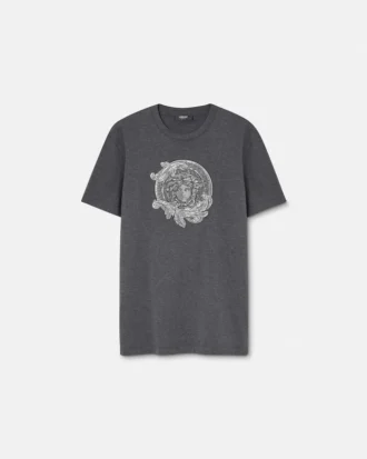 Broderad slim fit-T-shirt i bomullsjersey