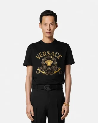 Broderad slim fit-T-shirt i bomullsjersey