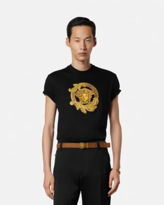 Broderad slim fit-T-shirt i bomullsjersey