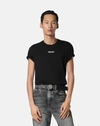 Broderad slim fit-T-shirt i bomullsjersey