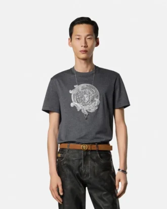 Broderad slim fit-T-shirt i bomullsjersey