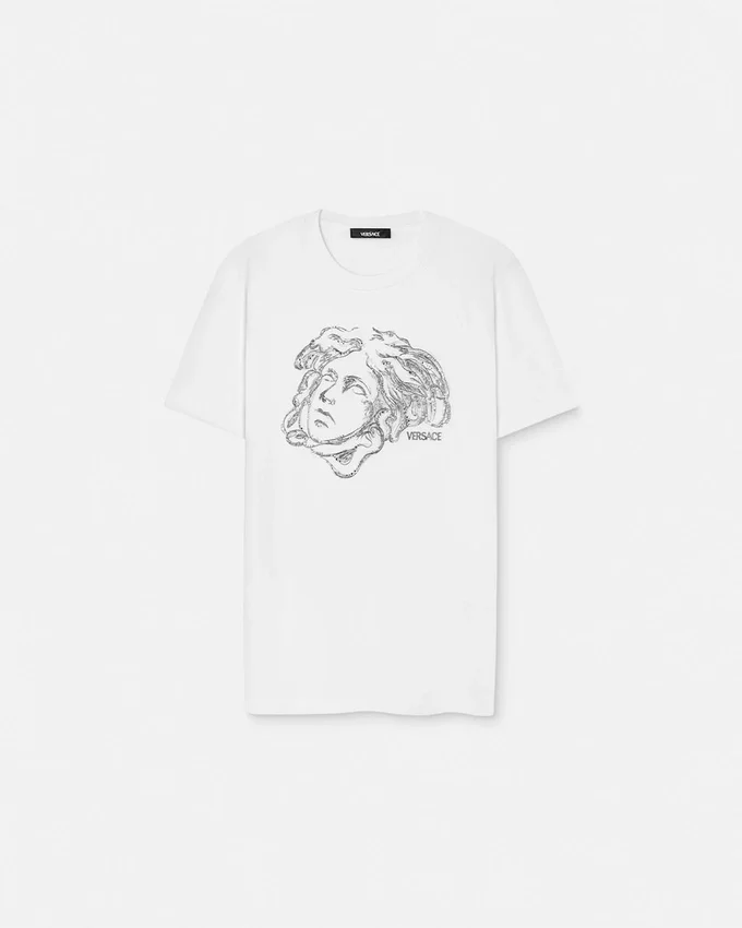 Broderad T-shirt i bomullsjersey Broderad T-shirt i bomullsjersey
