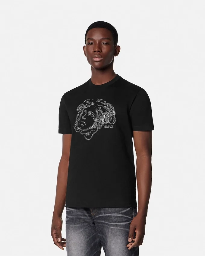 Broderad T-shirt i bomullsjersey Broderad T-shirt i bomullsjersey