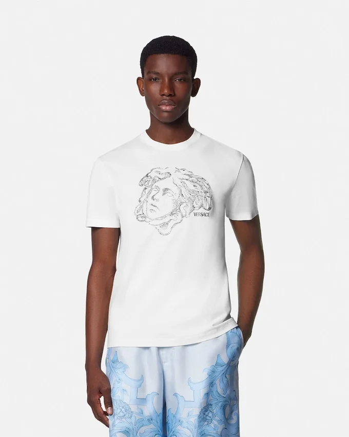 Broderad T-shirt i bomullsjersey Broderad T-shirt i bomullsjersey