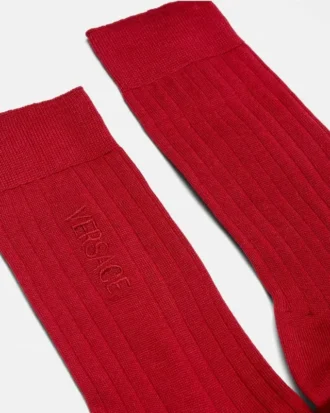 Broderade ribbade bomullssockor