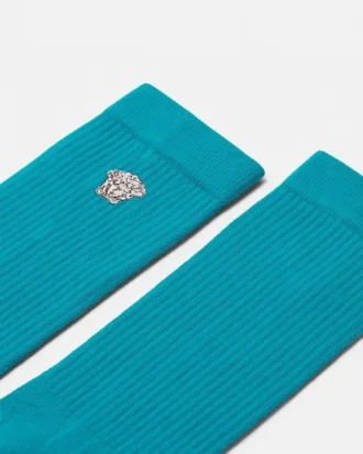 Broderade ribbade bomullssockor