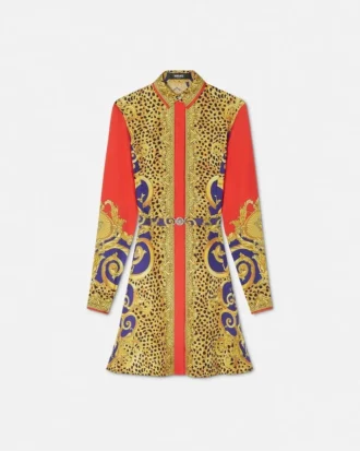 Cheetah Barocco Silk Mini Shirt Dress