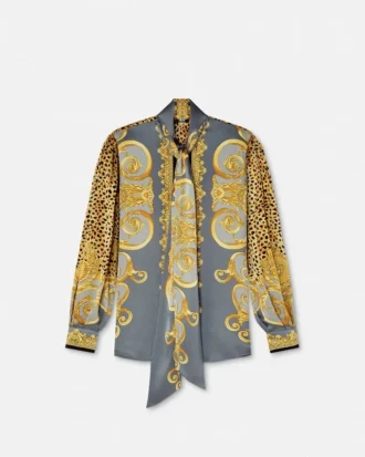 Cheetah Foulard Silk Lavallière Shirt