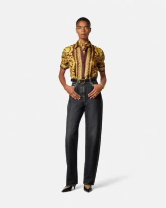 Dekorerade högmidjade jeans med normal passform