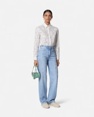 Dekorerade jeans med hög midja och normal passform