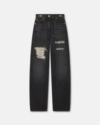 Jeans i regular fit med metallnät