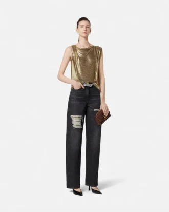 Jeans i regular fit med metallnät