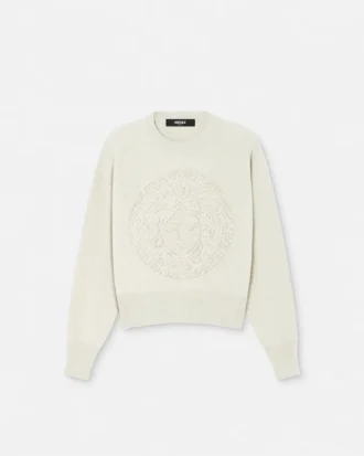 Kashmirblandad stickad tröja med Medusa-motiv Kashmirblandad stickad tröja med Medusa-motiv