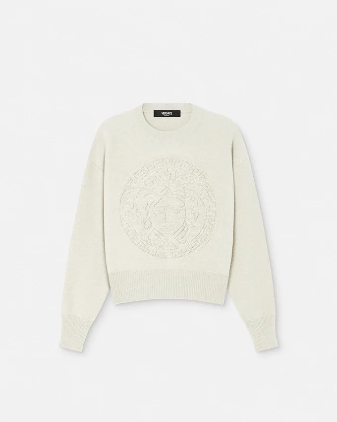 Kashmirblandad stickad tröja med Medusa-motiv Kashmirblandad stickad tröja med Medusa-motiv
