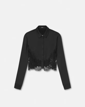 Kort skjorta i satin med spetsar