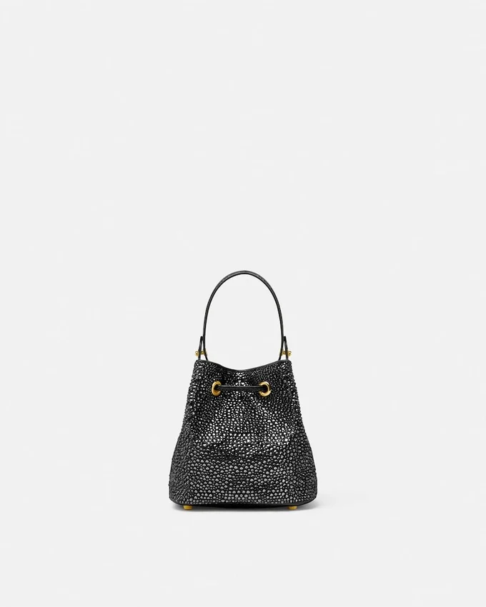 La Medusa-dekorerad minibucketväska i satin La Medusa-dekorerad minibucketväska i satin