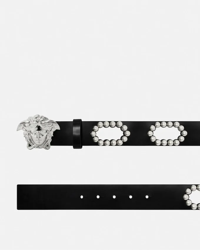 La Medusa läderbälte med nitar 4 cm La Medusa läderbälte med nitar 4 cm