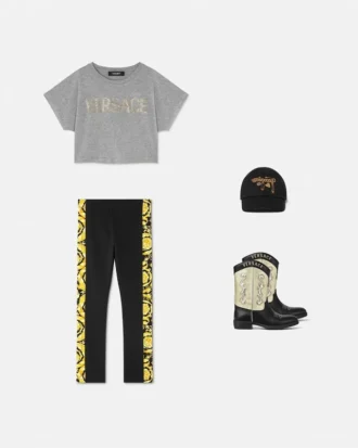 Leggings i bomullsjersey med tryck för barn