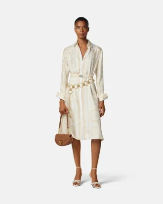 Midi-skjortklänning i tryckt silkes-twill Midi-skjortklänning i tryckt silkes-twill
