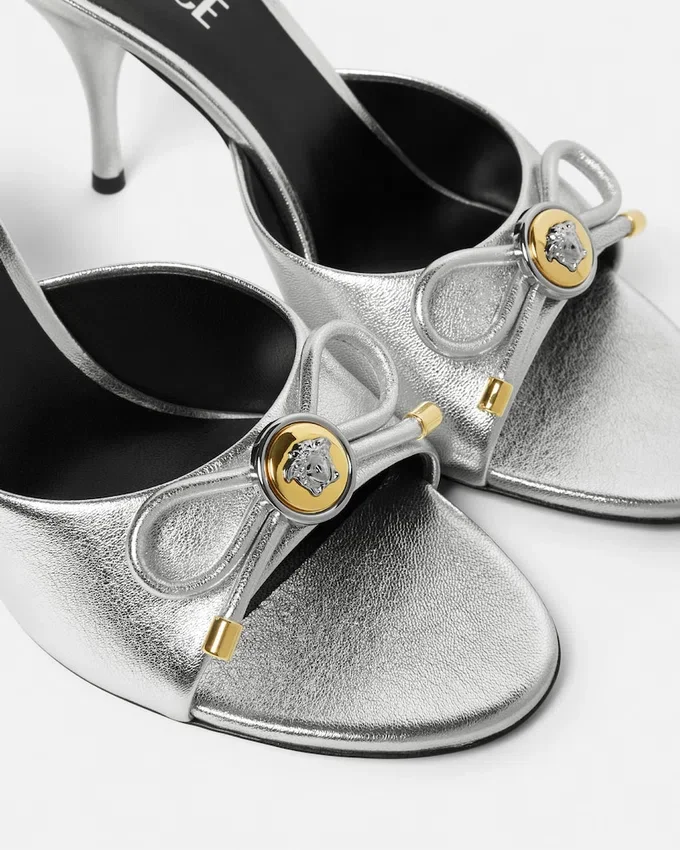 Opera Bow Metallic Mules 85 mm Opera Bow Metallic Mules 85 mm