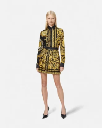 Plisserad minikjol i tryckt silkes-twill Plisserad minikjol i tryckt silkes-twill