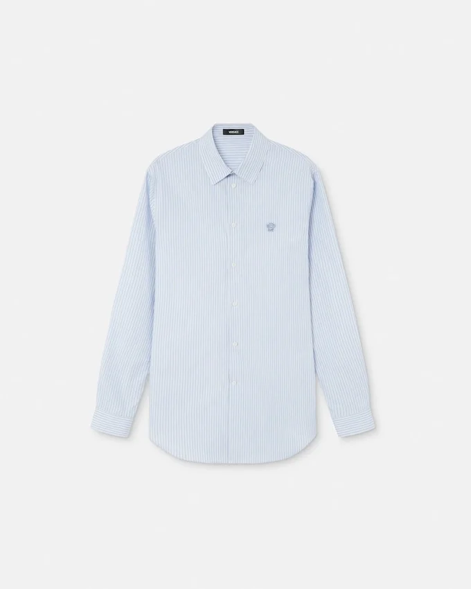 Randig slim fit-skjorta i bomullspoplin Randig slim fit-skjorta i bomullspoplin