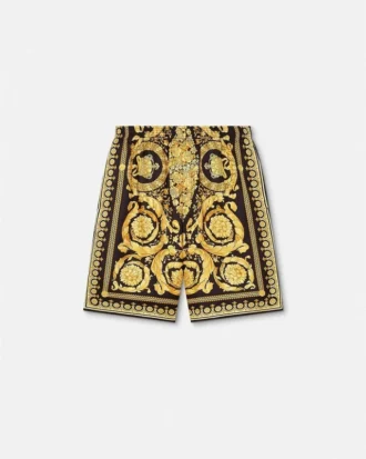 Shorts i tryckt silkes-twill