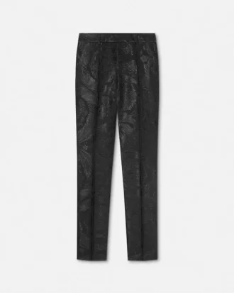 Slim fit-byxor i jacquardull och viskos
