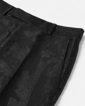 Slim fit-byxor i jacquardull och viskos