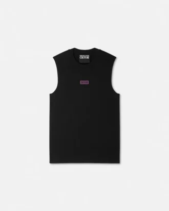 Slim fit-linne med ribbad kant och logotyp