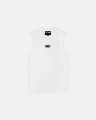 Slim fit-linne med ribbad kant och logotyp