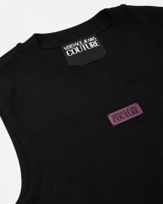 Slim fit-linne med ribbad kant och logotyp