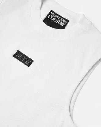Slim fit-linne med ribbad kant och logotyp