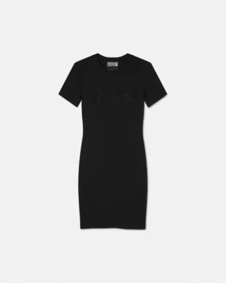 T-shirtklänning med kristallbroderat institutionellt logo
