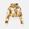 Tryckt kort hoodie i bomullsjersey Tryckt kort hoodie i bomullsjersey