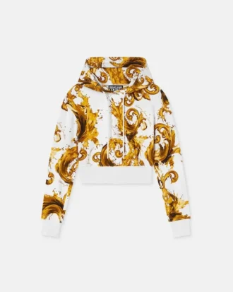 Tryckt kort hoodie i bomullsjersey
