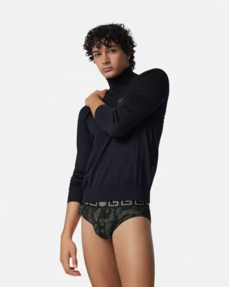 Tryckta jacquard-trosor i bomullsjersey