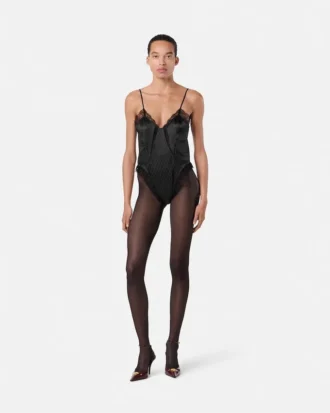 V Allover Jacquard Silk Bodysuit