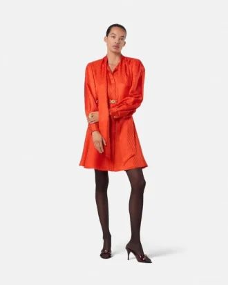 V Allover Jacquard Silk Lavallière Mini Dress