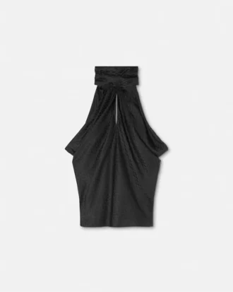 V Allover Jacquard Silk Lavallière Top